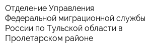 Отделение Управления Федеральной миграционной службы России по Тульской области в Пролетарском районе